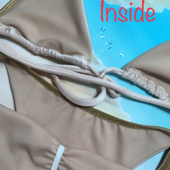 New Handmade Bikini Triangle Ruched Gold - Picture 6 of 7